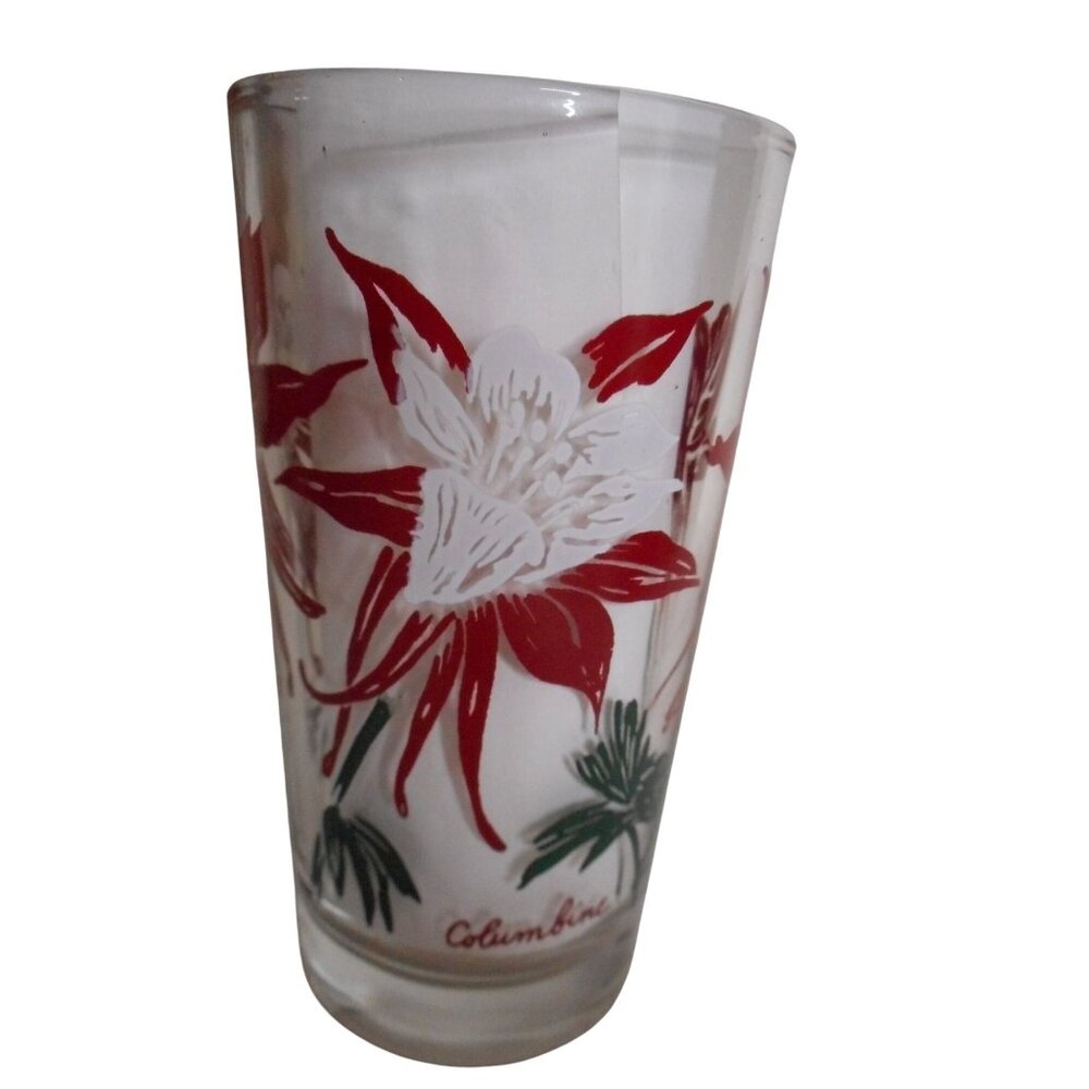 Vintage Glass Boscul Peanut Butter COLUMBINE Red White Backward 3 for Script E